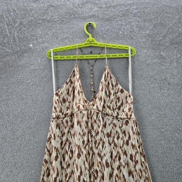 Aerie Women Dress L Brown Geometric Slit Maxi Bohemian Embroidered - Picture 6 of 10